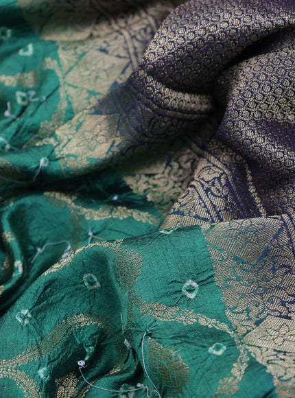 Chiniya silk saree teal green and navy blue with allover zari weaves & bandhani prints and zari woven piping border