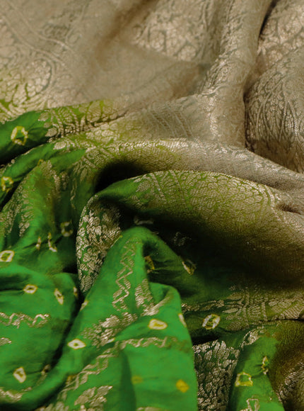 Chiniya silk saree sap green with allover zari weaves & bandhani prints in boderless style