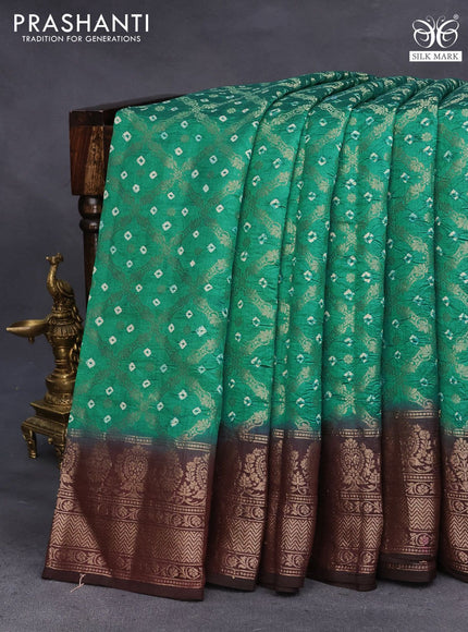 Chiniya silk saree teal green and maroon with allover zari weaves & bandhani prints and zari woven border