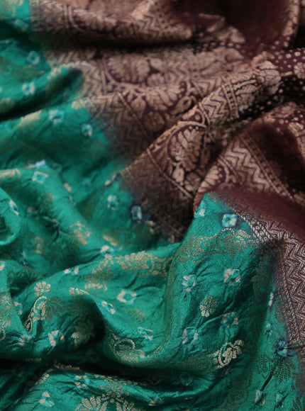 Chiniya silk saree teal green and maroon with allover zari weaves & bandhani prints and zari woven border