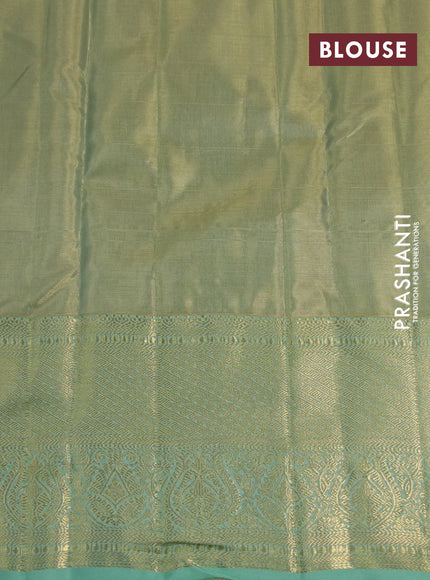 Kanchipuram tissue silk saree dual shade of pastel green with allover silver zari woven brocade weaves and long zari woven border