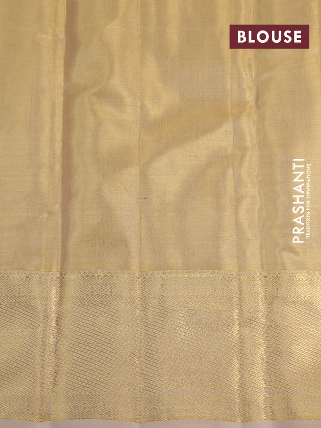 Kanchipuram tissue silk saree gold with allover silver zari woven brocade weaves and zari woven border