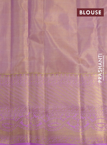 Kanchipuram tissue silk saree dual shade of gold and light pink with allover silver zari woven brocade weaves and zari woven border