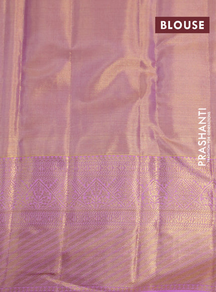 Kanchipuram tissue silk saree dual shade of light pink with allover silver zari woven brocade weaves and zari woven border