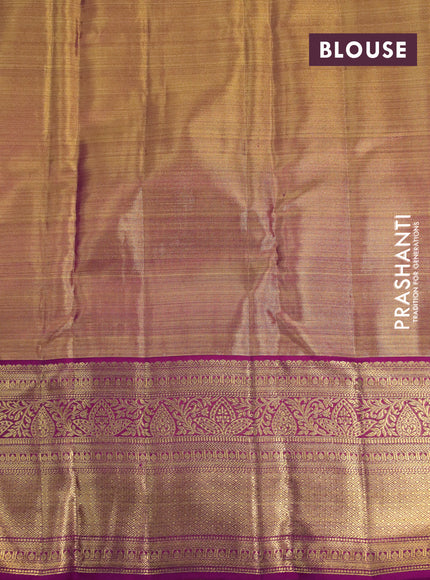 Kanchipuram tissue silk saree gold and pink with allover silver zari woven brocade weaves and zari woven border