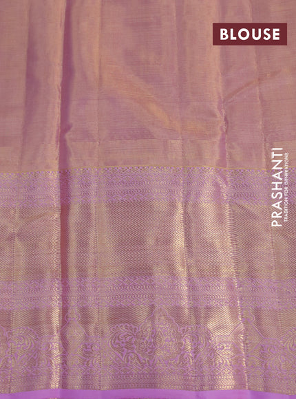 Kanchipuram tissue silk saree dual shade of gold and light pink with allover silver zari woven brocade weaves and long zari woven border