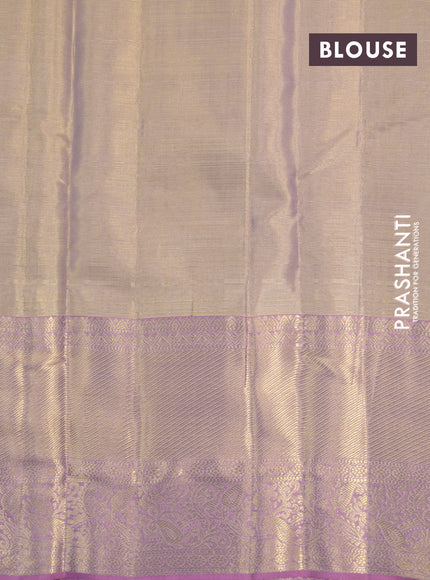 Kanchipuram tissue silk saree dual shade of gold and light pink with allover silver zari woven brocade weaves and long zari woven border