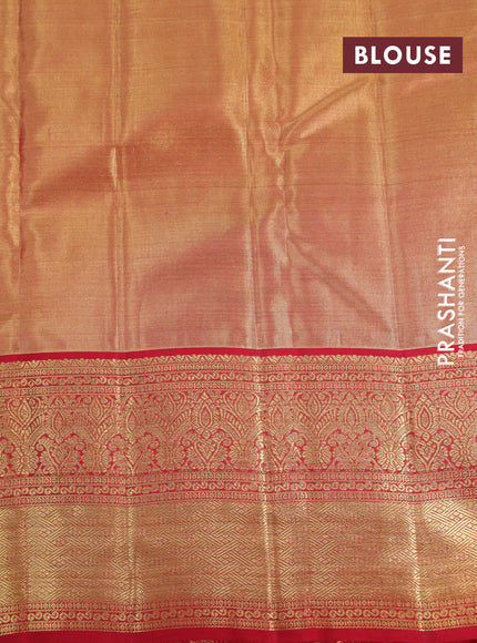 Kanchipuram tissue silk saree dual shade of goldish red and red with allover zari woven brocade weaves and long zari woven border