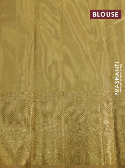 Kanchipuram tissue silk saree gold with allover silver zari woven brocade weaves and long zari woven border