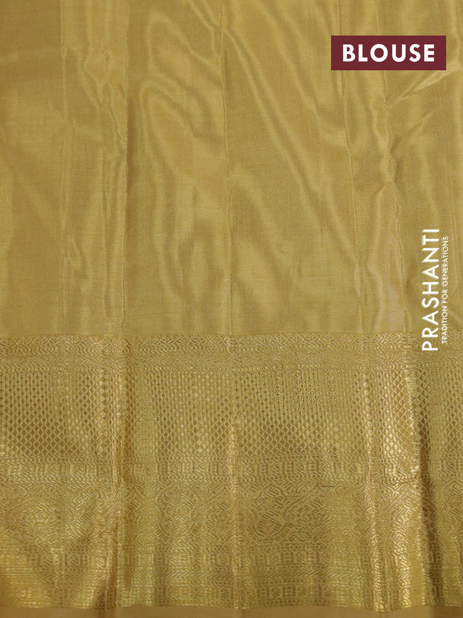 Kanchipuram tissue silk saree gold with allover silver zari woven brocade weaves and long zari woven border