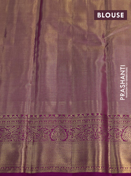 Kanchipuram tissue silk saree dual shade of gold and dark pink with allover silver zari woven brocade weaves and zari woven border