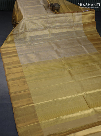 Kanchipuram tissue silk saree gold with allover silver zari woven brocade weaves and zari woven border