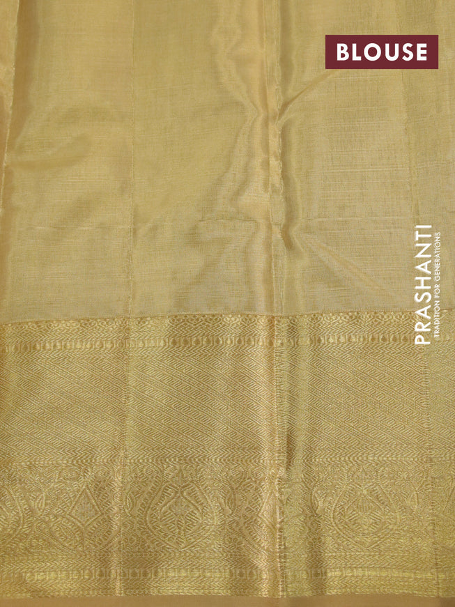 Kanchipuram tissue silk saree gold with allover silver zari woven brocade weaves and zari woven border