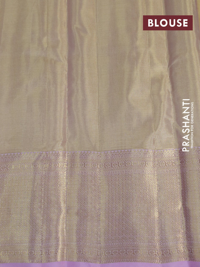 Kanchipuram tissue silk saree cream and light pink with allover silver zari woven brocade weaves and zari woven border