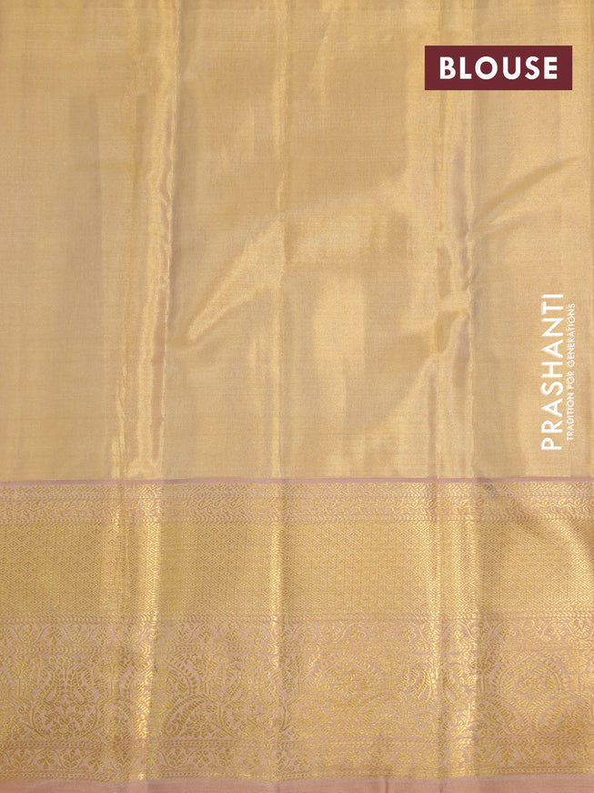 Kanchipuram tissue silk saree dual shade of gold with allover silver zari woven brocade weaves and long zari woven border