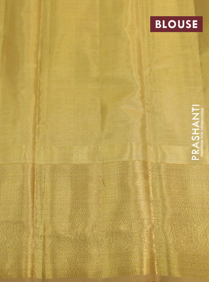 Kanchipuram tissue silk saree gold with allover silver zari woven brocade weaves and zari woven border