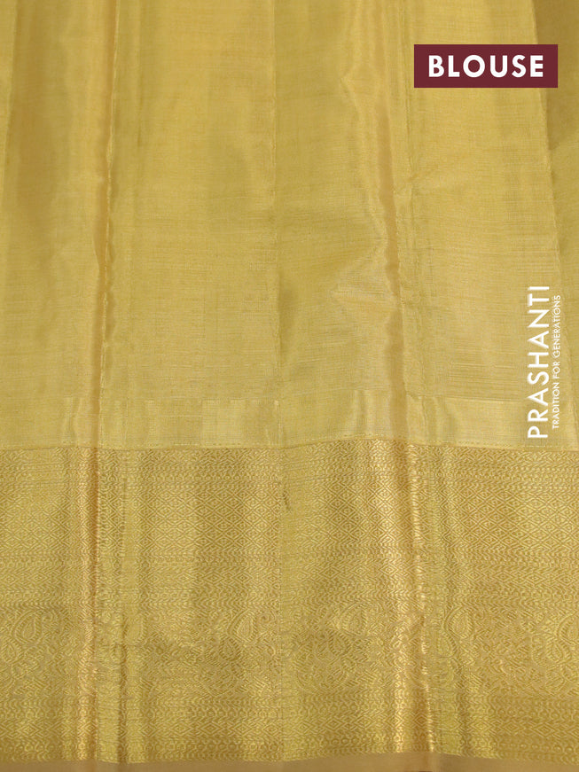 Kanchipuram tissue silk saree gold with allover silver zari woven brocade weaves and zari woven border