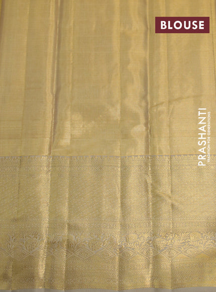 Kanchipuram tissue silk saree gold and beige with allover silver zari woven brocade weaves and zari woven border