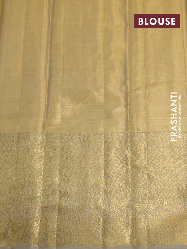 Kanchipuram tissue silk saree gold and beige with allover silver zari woven brocade weaves and zari woven border