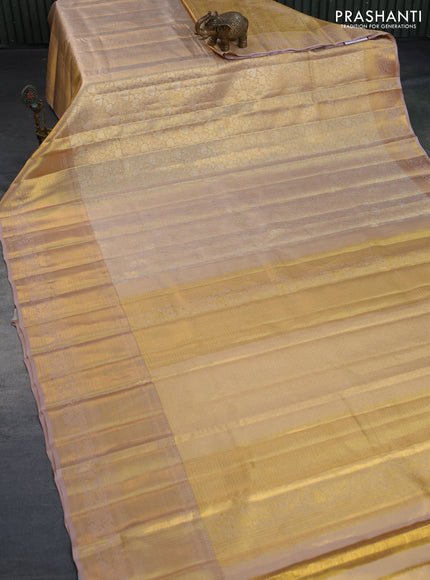 Kanchipuram tissue silk saree gold and beige with allover zari woven brocade weaves and long zari woven border