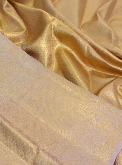 Kanchipuram tissue silk saree gold and beige with allover zari woven brocade weaves and long zari woven border