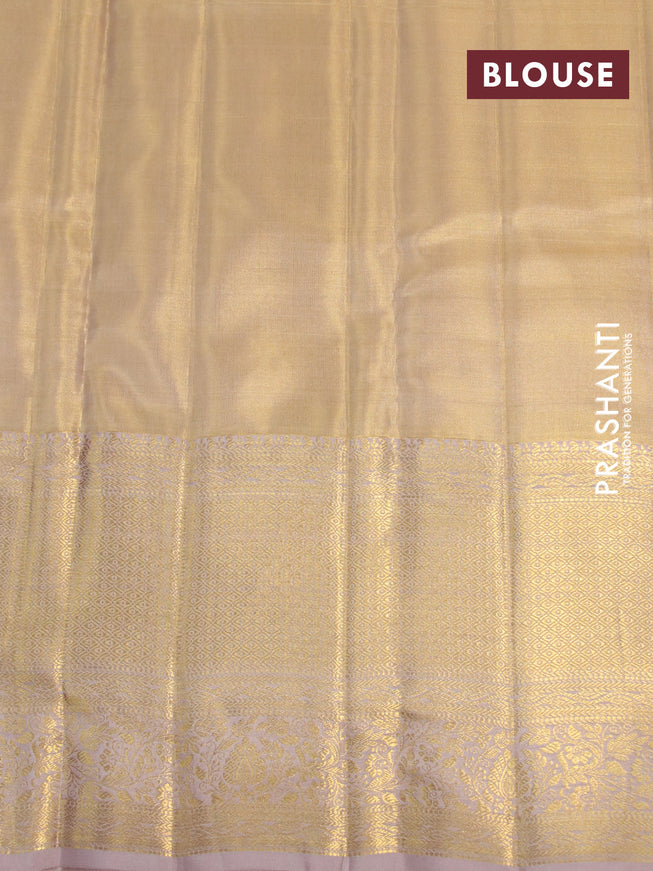 Kanchipuram tissue silk saree gold and beige with allover zari woven brocade weaves and long zari woven border