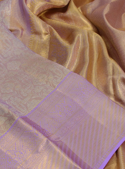 Kanchipuram tissue silk saree dual shade of lavender with allover silver zari woven brocade weaves and zari woven border