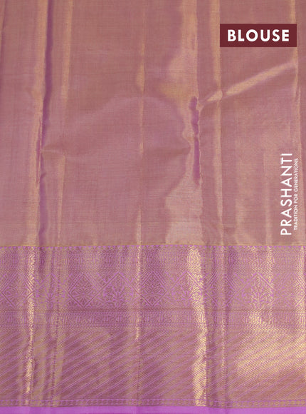 Kanchipuram tissue silk saree dual shade of light pink with allover silver zari woven brocade weaves and zari woven border