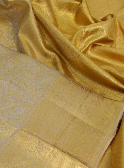 Kanchipuram tissue silk saree dual shade of gold with allover silver zari woven brocade weaves and zari woven border