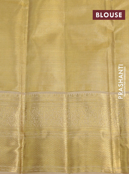 Kanchipuram tissue silk saree dual shade of gold with allover silver zari woven brocade weaves and zari woven border