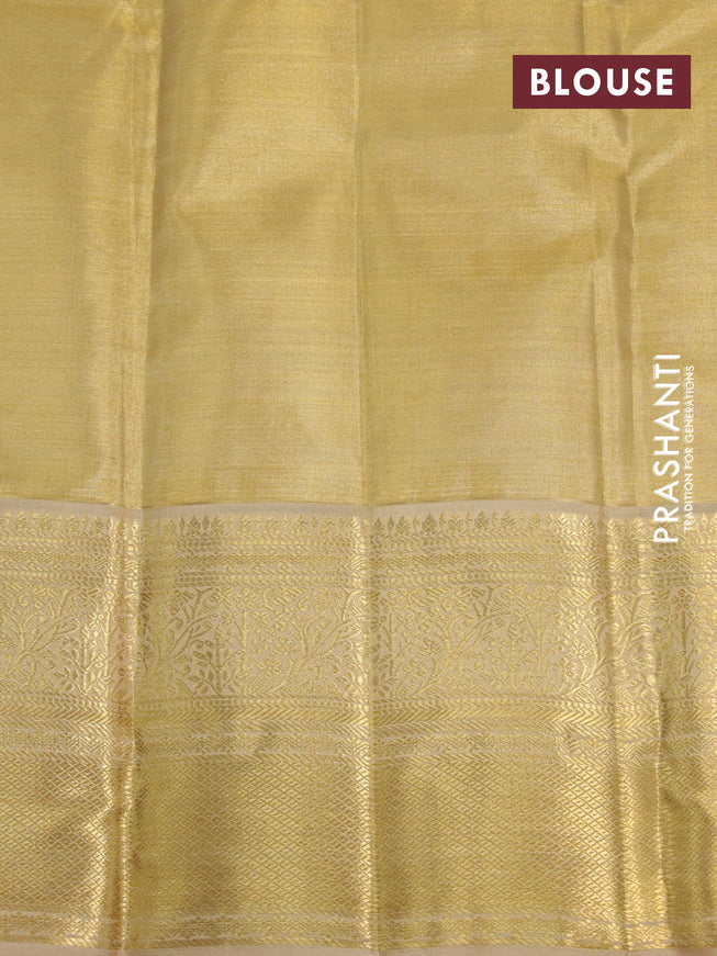 Kanchipuram tissue silk saree dual shade of gold with allover silver zari woven brocade weaves and zari woven border