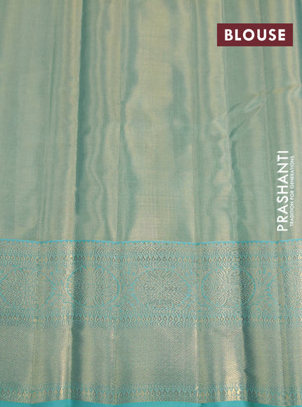 Kanchipuram tissue silk saree dual shade of teal blue with allover zari woven brocade weaves and long zari woven border