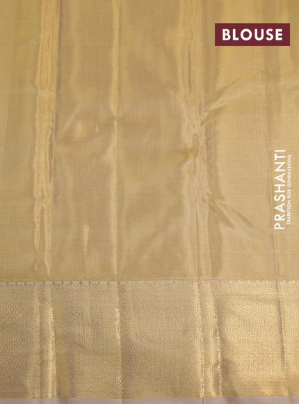 Kanchipuram tissue silk saree gold and sandal with allover zari woven geometric brocade weaves and zari woven border