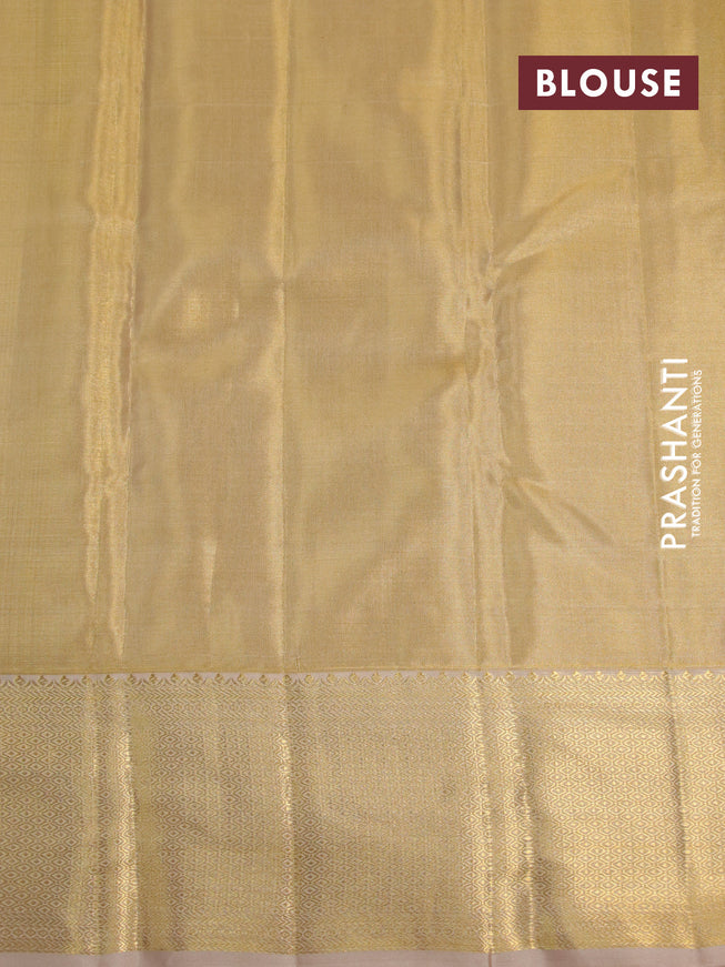 Kanchipuram tissue silk saree gold and sandal with allover zari woven geometric brocade weaves and zari woven border