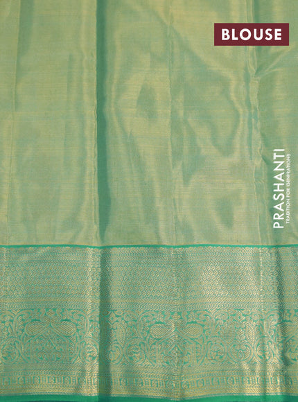 Kanchipuram tissue silk saree dual shade of teal and teal blue with allover zari woven brocade weaves and zari woven border