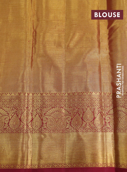 Kanchipuram tissue silk saree gold and maroon with allover silver zari woven brocade weaves and zari woven border