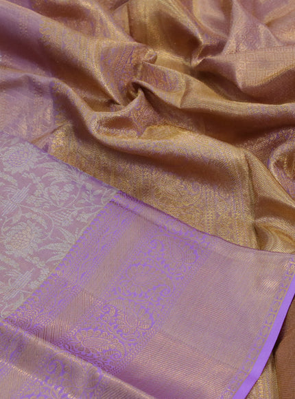 Kanchipuram tissue silk saree dual shade of lavender with allover silver zari woven brocade weaves and zari woven border