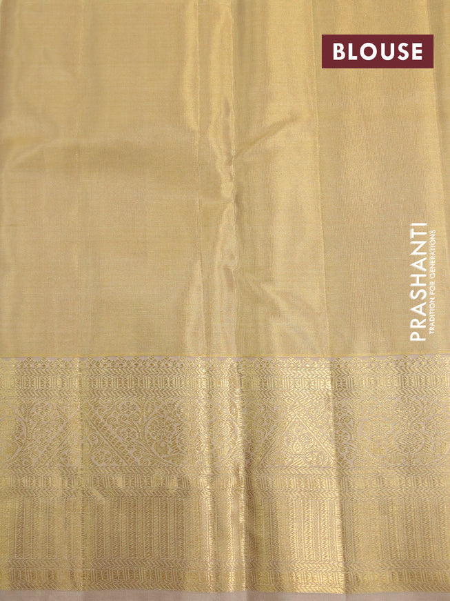 Kanchipuram tissue silk saree gold and beige with allover zari woven floral brocade weaves and zari woven border