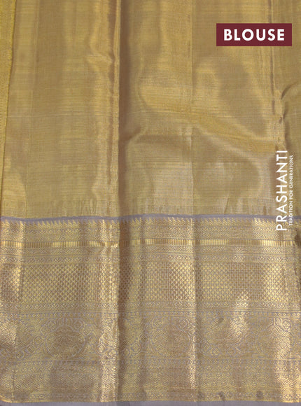 Kanchipuram tissue silk saree gold and grey with allover silver zari woven brocade weaves and zari woven border