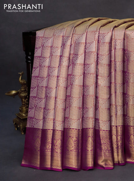 Kanchipuram tissue silk saree dual shade of pink and magenta pink with allover zari woven geometric brocade weaves and zari woven border