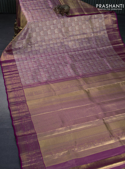 Kanchipuram tissue silk saree dual shade of pink and magenta pink with allover zari woven geometric brocade weaves and zari woven border