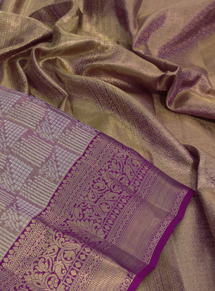 Kanchipuram tissue silk saree dual shade of pink and magenta pink with allover zari woven geometric brocade weaves and zari woven border