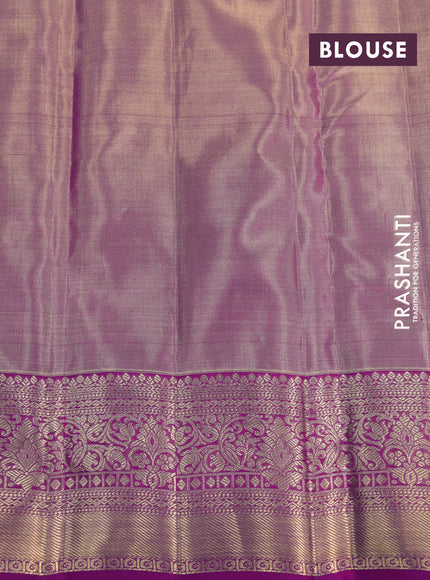 Kanchipuram tissue silk saree dual shade of pink and magenta pink with allover zari woven geometric brocade weaves and zari woven border