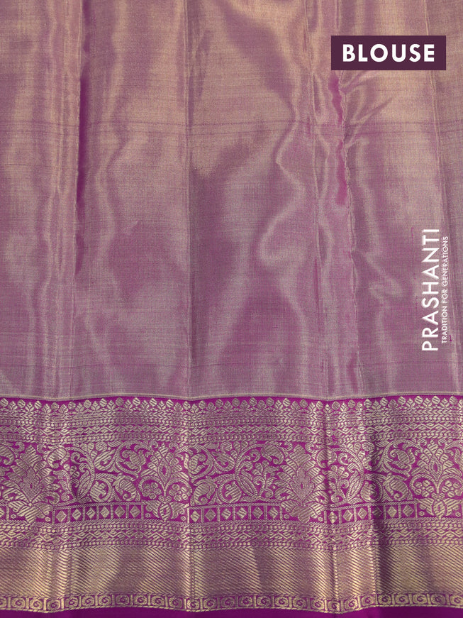 Kanchipuram tissue silk saree dual shade of pink and magenta pink with allover zari woven geometric brocade weaves and zari woven border