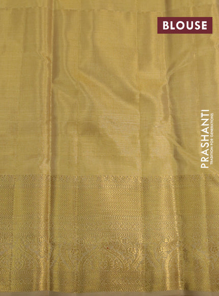 Kanchipuram tissue silk saree gold and sandal with allover silver zari woven brocade weaves and long zari woven border