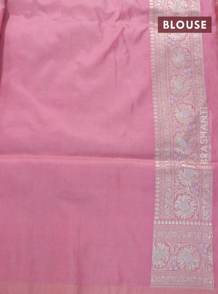 Pure banarasi uppada silk saree peach pink with allover zari woven brocade weaves and zari woven border