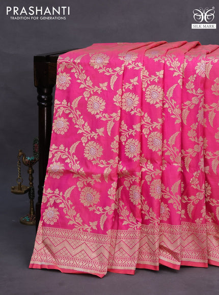 Pure banarasi uppada silk saree pink with allover zari woven brocade weaves and zari woven border