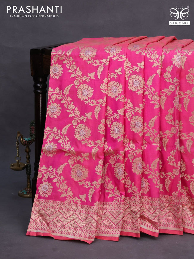 Pure banarasi uppada silk saree pink with allover zari woven brocade weaves and zari woven border