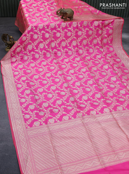 Pure banarasi uppada silk saree pink with allover zari woven brocade weaves and zari woven border