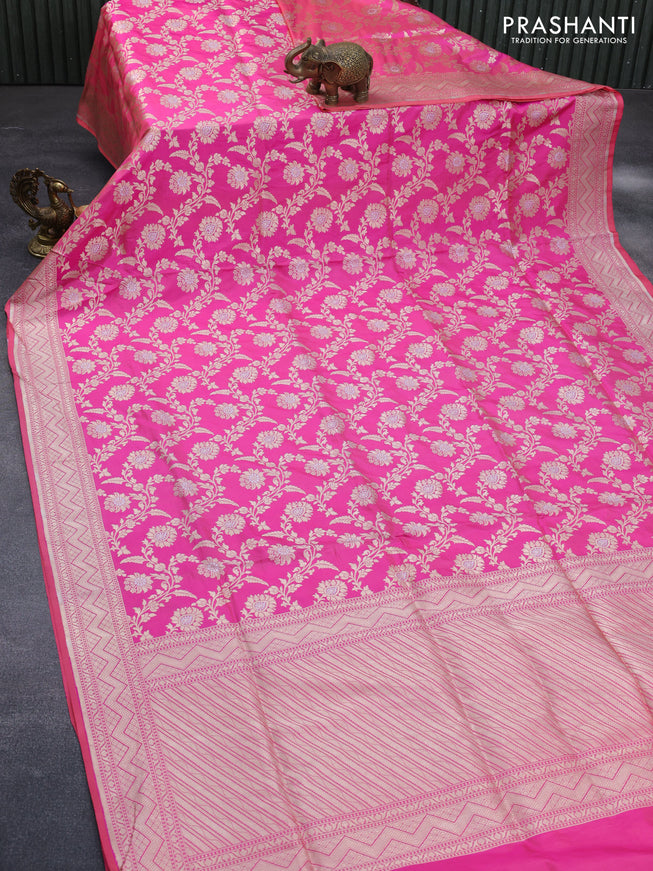 Pure banarasi uppada silk saree pink with allover zari woven brocade weaves and zari woven border